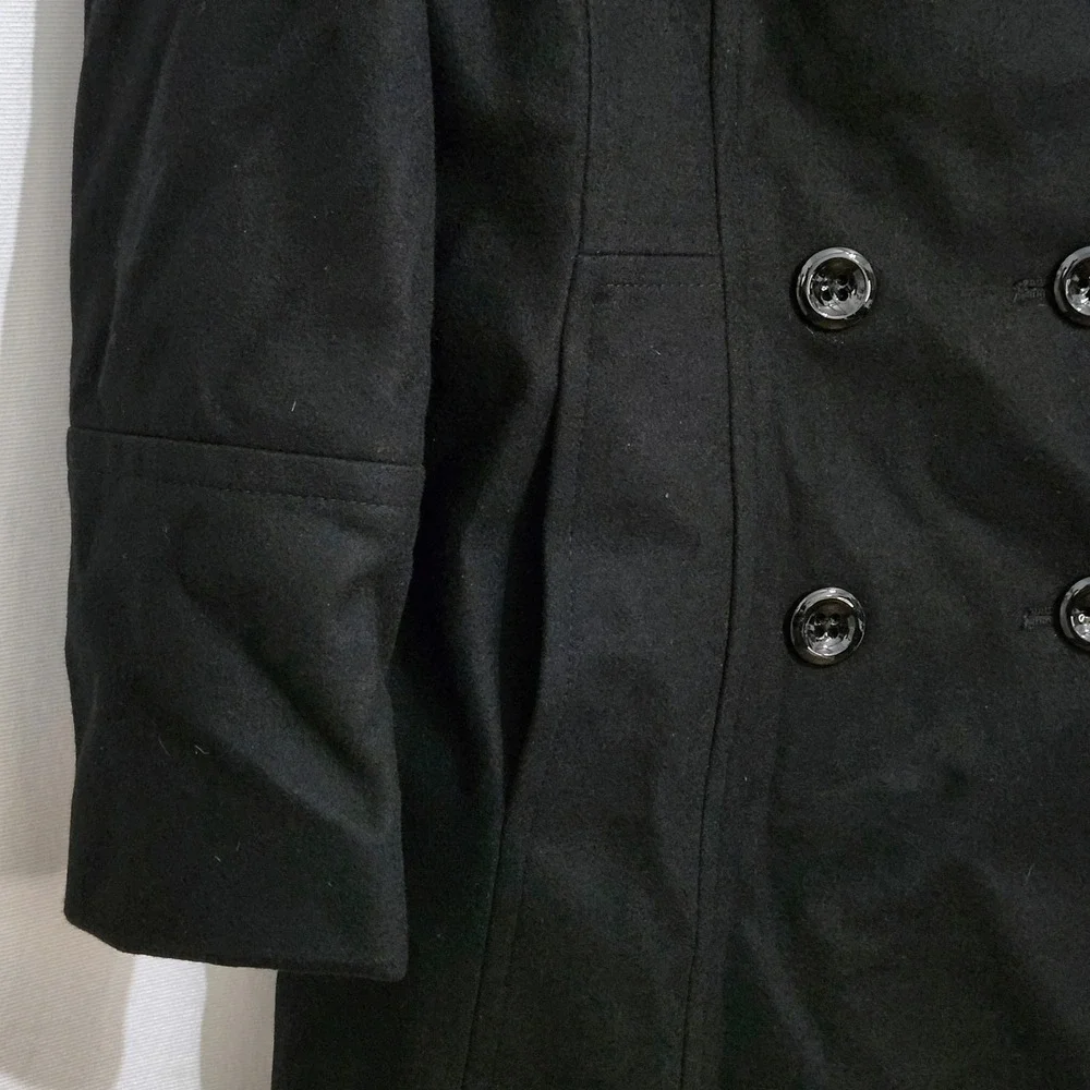 NEW Anne Klein Classic Double Breasted Pea Coat Womens Large Black‎ Wool Blend
